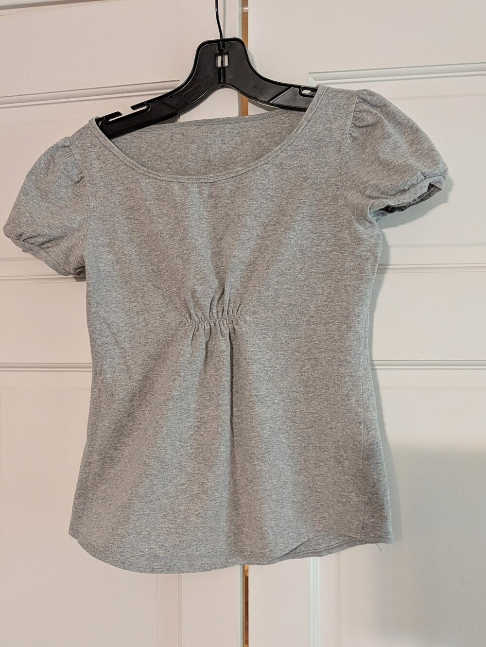 Vintage Style Women's Grey Milkmaid Puff Sleeve Knit Top